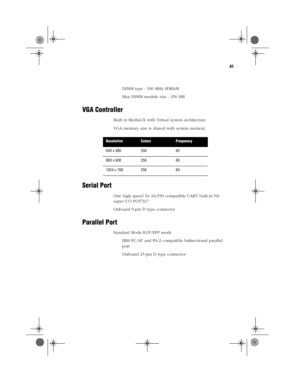 Vga controller serial port parallel port, Vga controller, Serial port | Parallel port | Acer WT 300 User Manual | Page 49 / 54