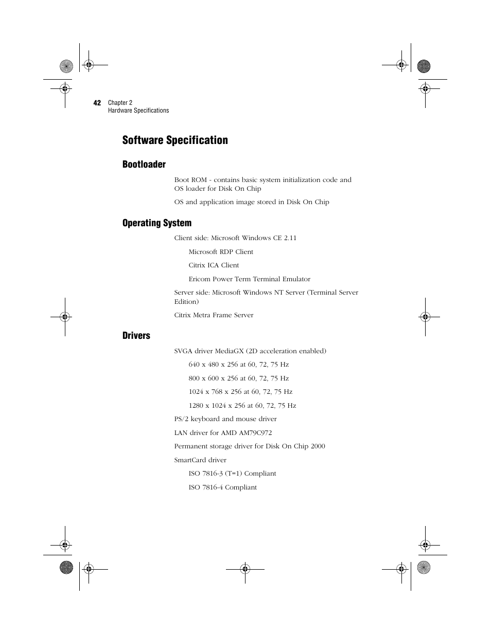 Software specification, Bootloader operating system, Bootloader | Operating system, Drivers | Acer WT 300 User Manual | Page 50 / 54