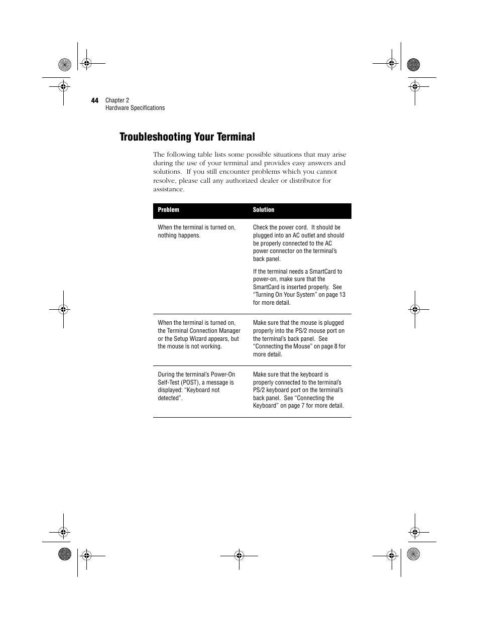 Troubleshooting your terminal | Acer WT 300 User Manual | Page 52 / 54