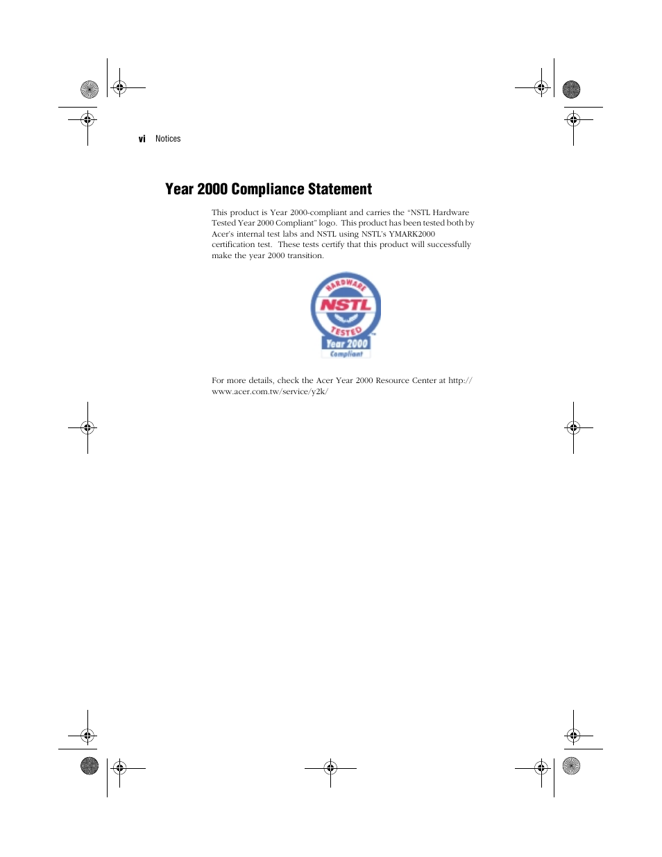 Year 2000 compliance statement | Acer WT 300 User Manual | Page 6 / 54