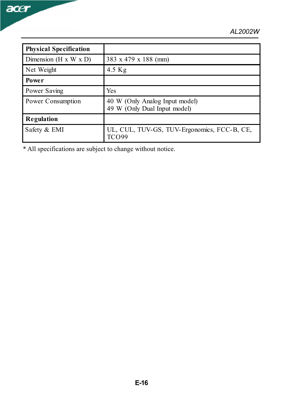 Acer al200 User Manual | Page 18 / 19