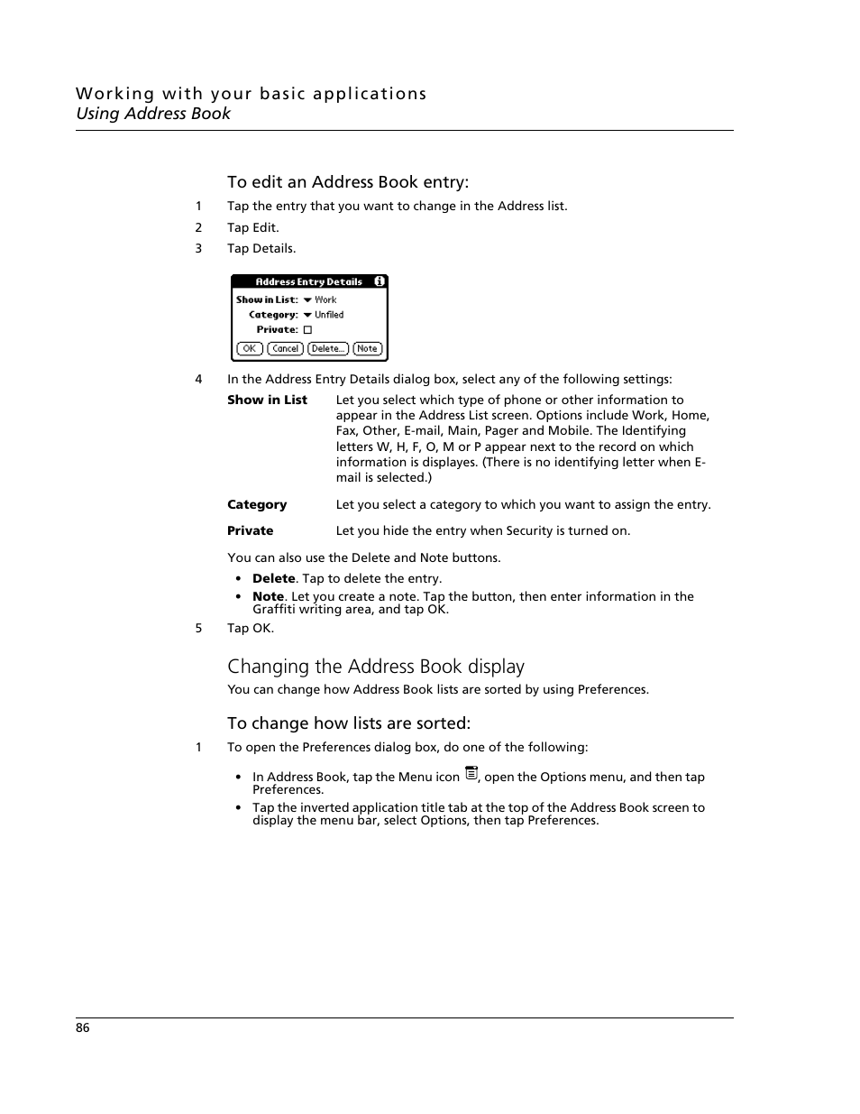 Changing the address book display | Acer s10 User Manual | Page 104 / 338