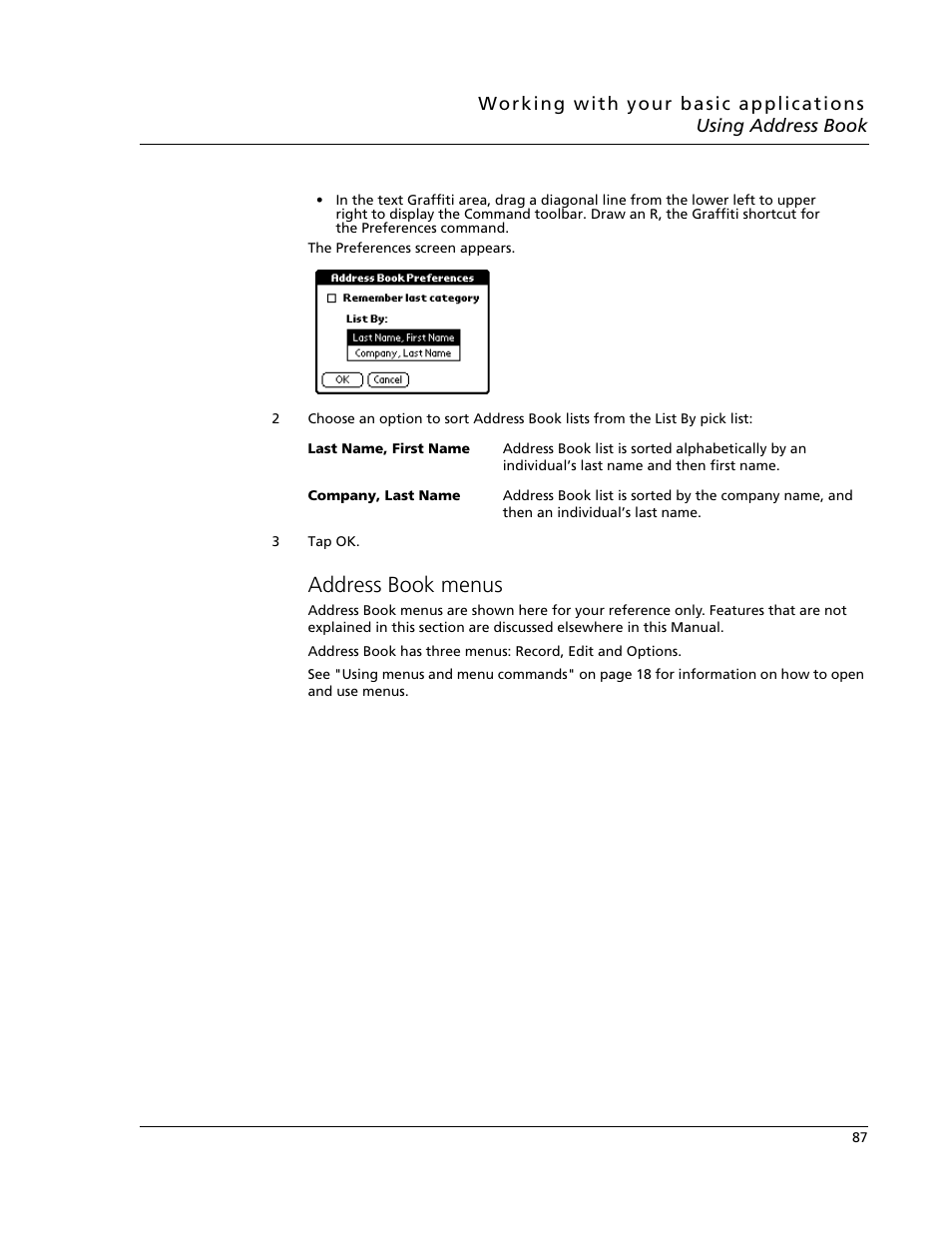 Address book menus | Acer s10 User Manual | Page 105 / 338