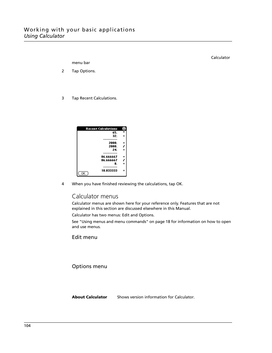 Calculator menus | Acer s10 User Manual | Page 122 / 338