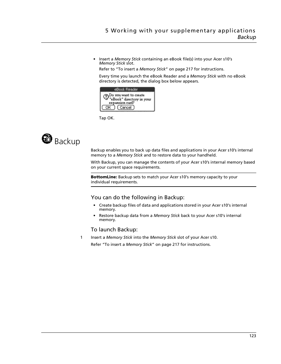 Backup | Acer s10 User Manual | Page 141 / 338