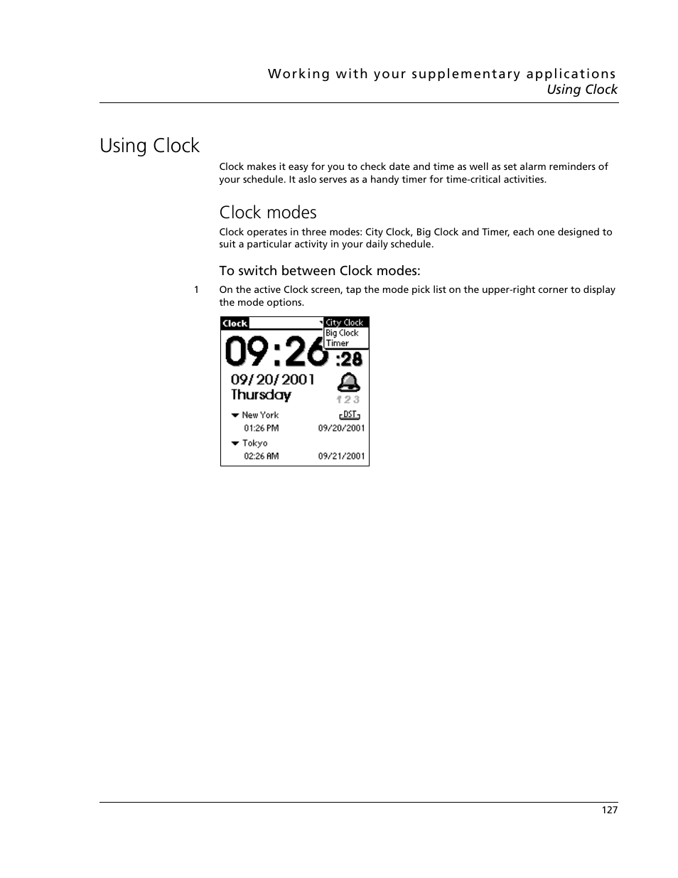 Using clock, Clock modes | Acer s10 User Manual | Page 145 / 338