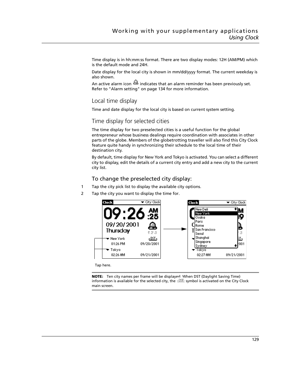 Local time display, Time display for selected cities | Acer s10 User Manual | Page 147 / 338