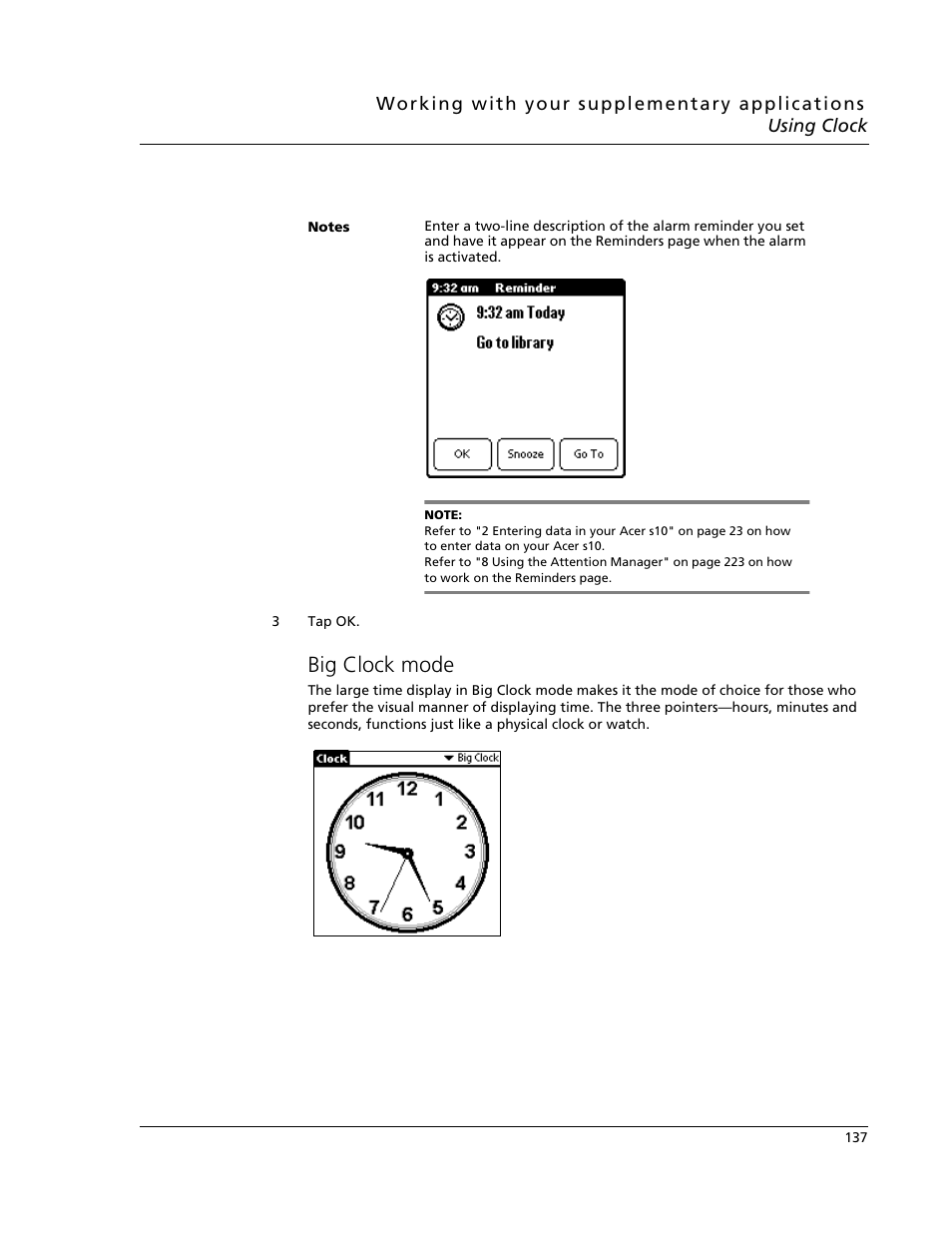 Big clock mode | Acer s10 User Manual | Page 155 / 338