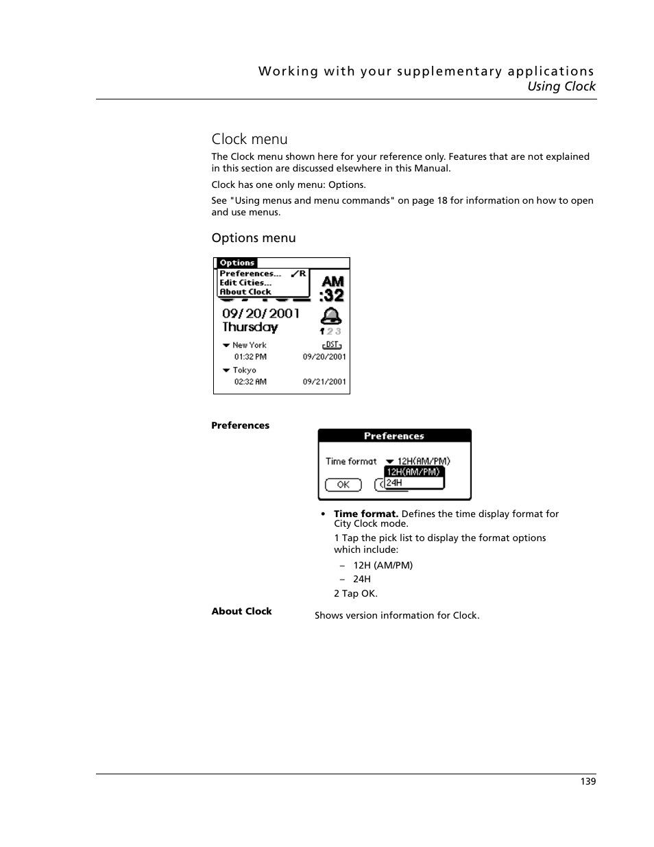 Clock menu | Acer s10 User Manual | Page 157 / 338