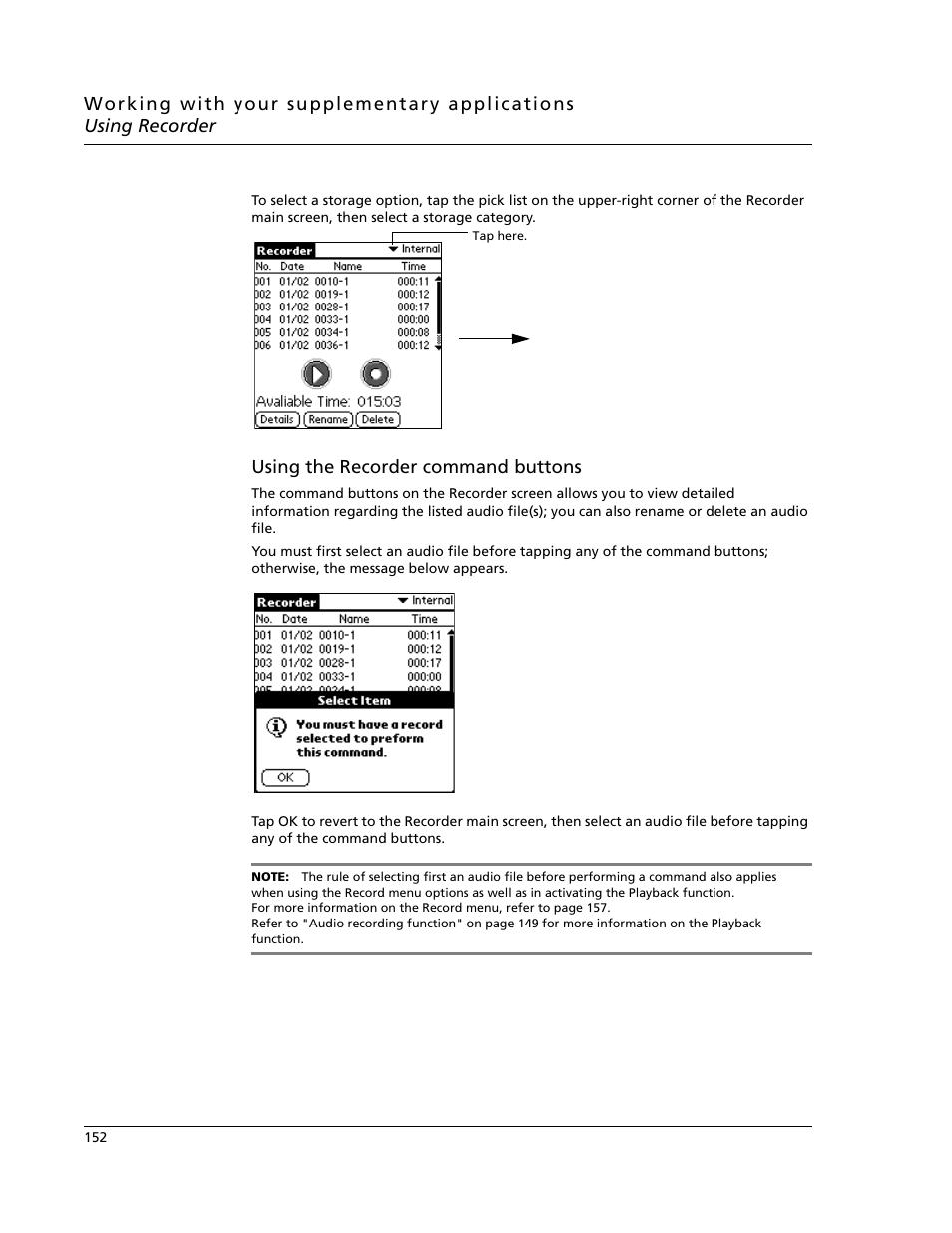Using the recorder command buttons | Acer s10 User Manual | Page 170 / 338