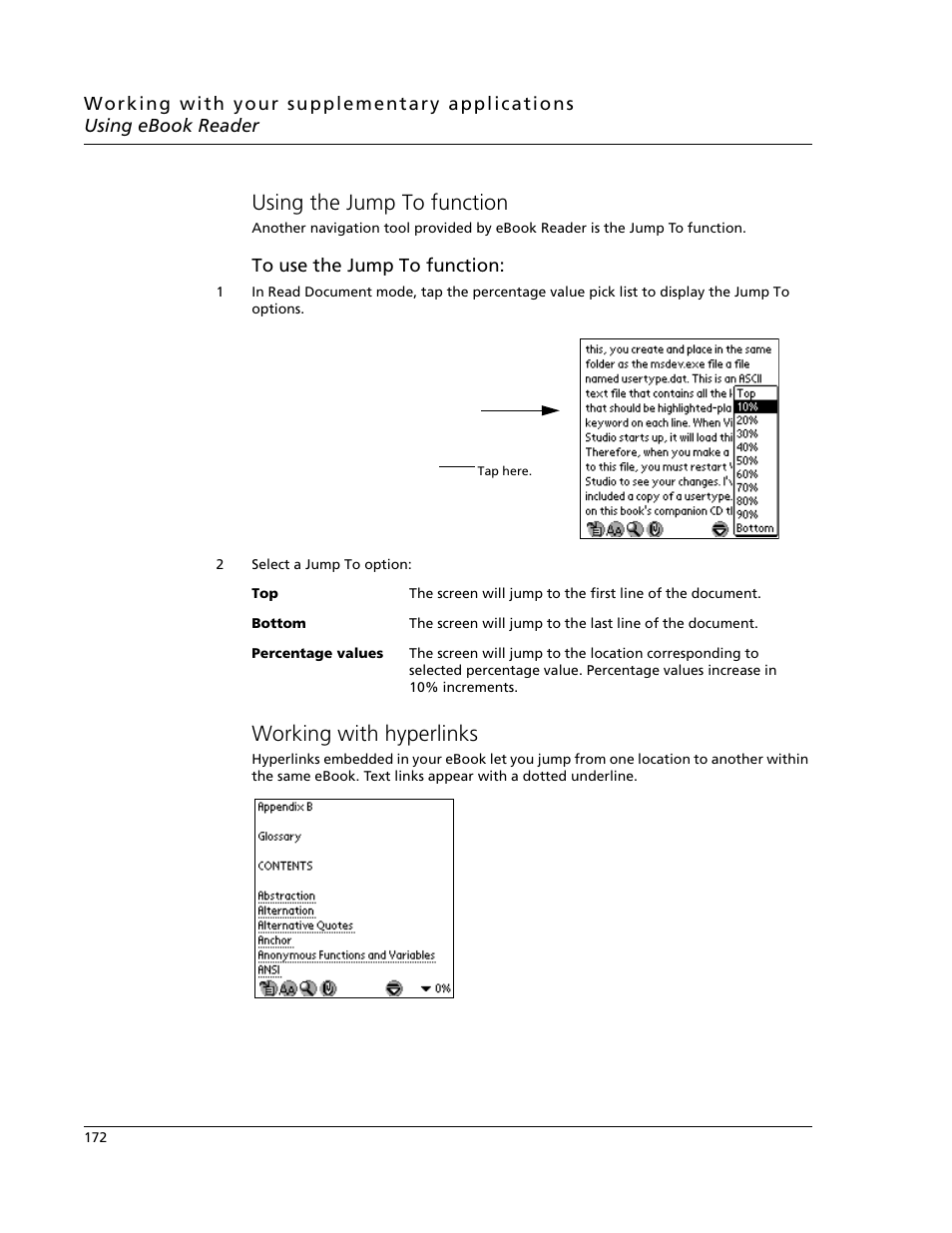 Using the jump to function, Working with hyperlinks, Using the jump to function working with hyperlinks | Acer s10 User Manual | Page 190 / 338