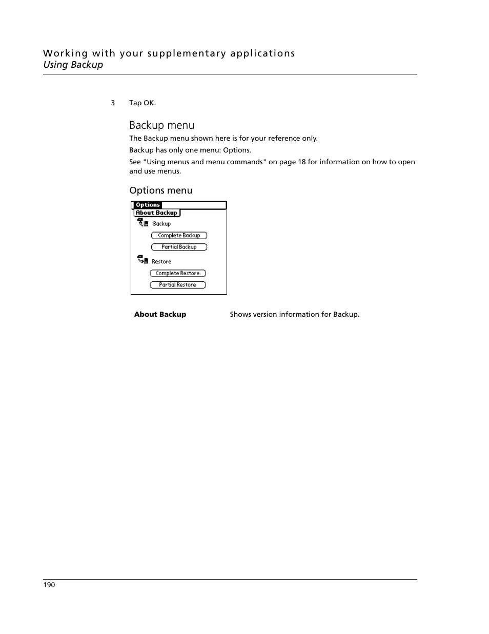 Backup menu | Acer s10 User Manual | Page 208 / 338