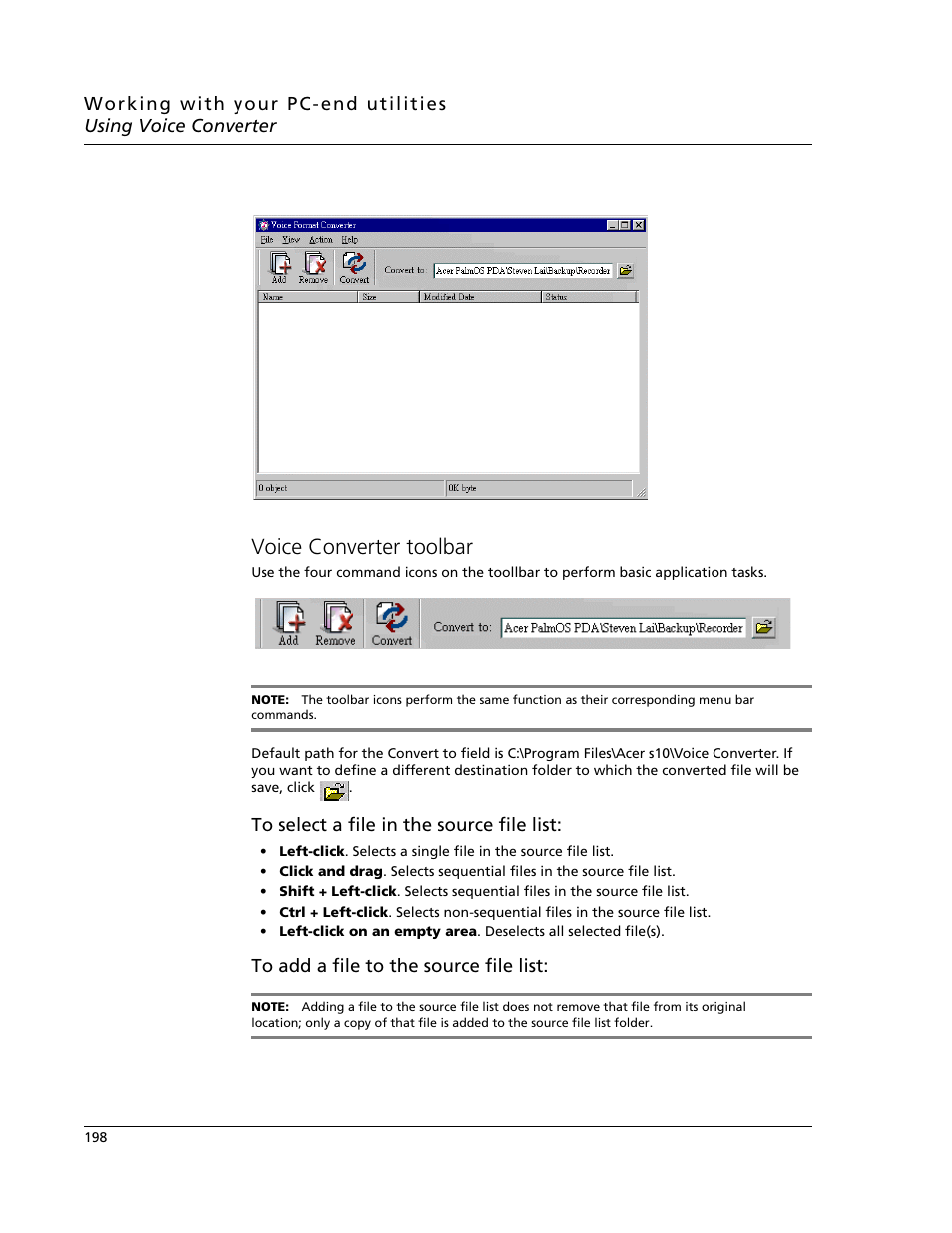 Voice converter toolbar | Acer s10 User Manual | Page 216 / 338