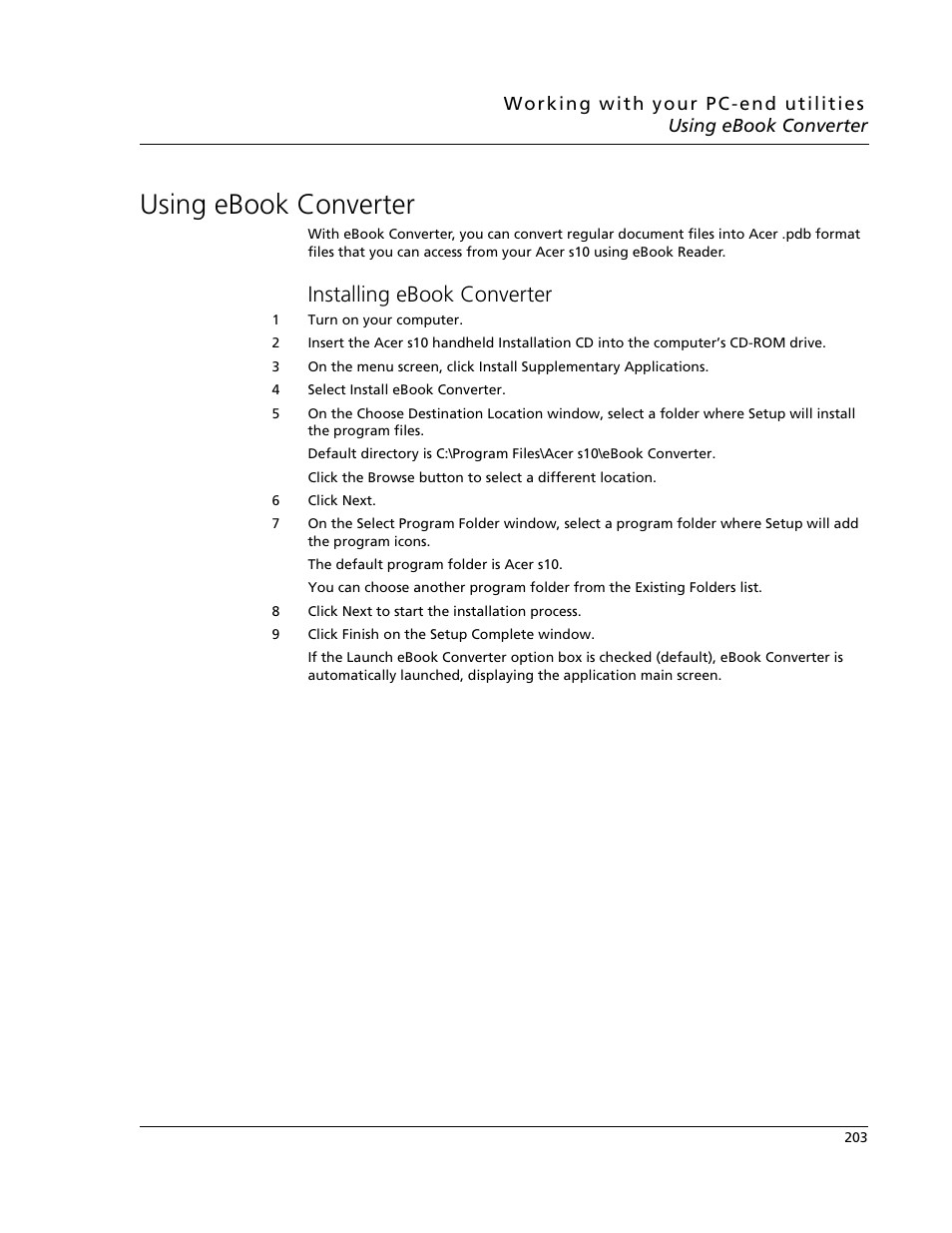 Using ebook converter, Installing ebook converter | Acer s10 User Manual | Page 221 / 338