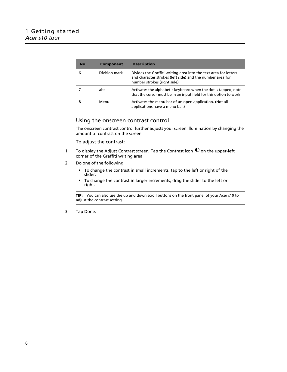 Using the onscreen contrast control | Acer s10 User Manual | Page 24 / 338
