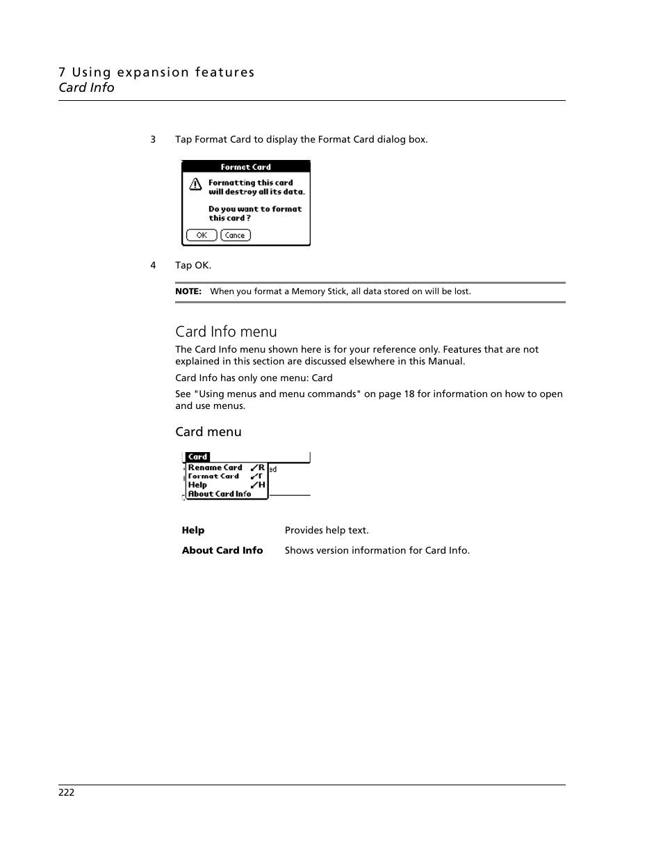 Card info menu | Acer s10 User Manual | Page 240 / 338