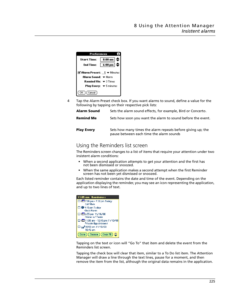 Using the reminders list screen | Acer s10 User Manual | Page 243 / 338