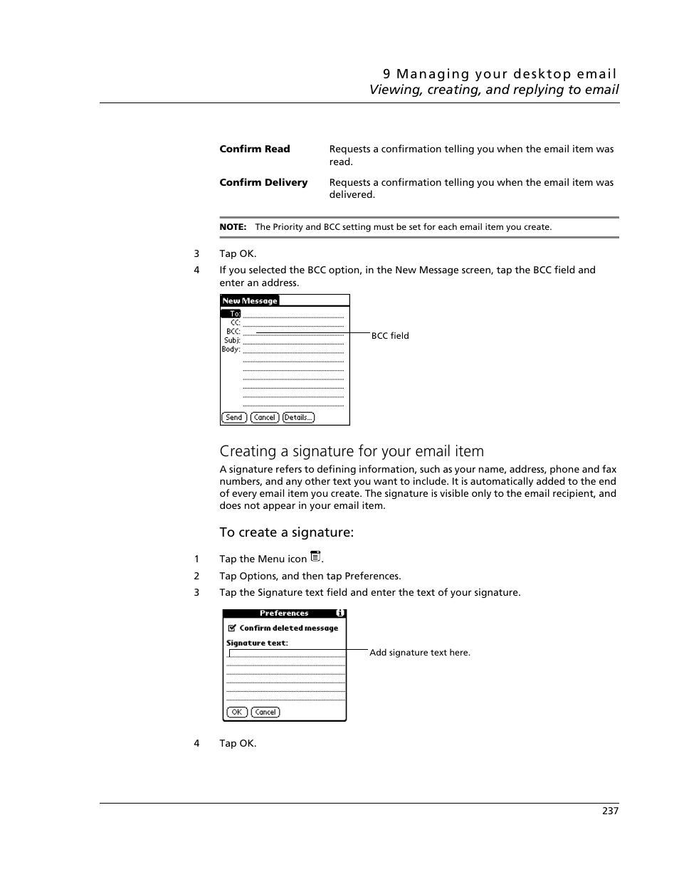 Creating a signature for your email item | Acer s10 User Manual | Page 255 / 338