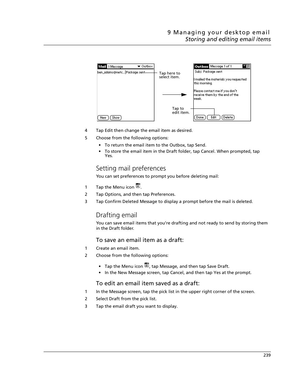 Setting mail preferences, Drafting email, Setting mail preferences drafting email | Acer s10 User Manual | Page 257 / 338