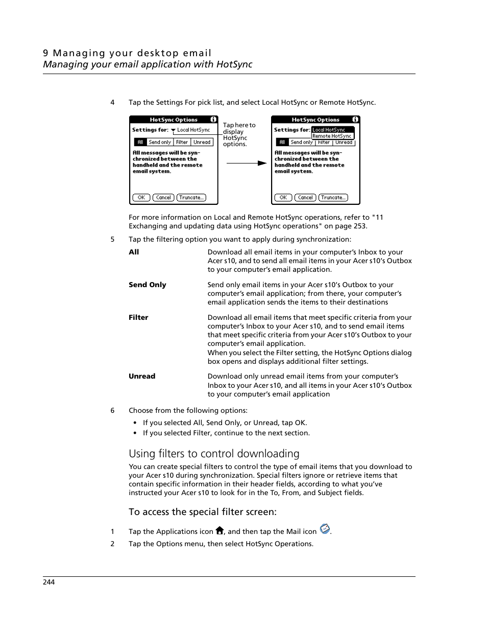 Using filters to control downloading | Acer s10 User Manual | Page 262 / 338