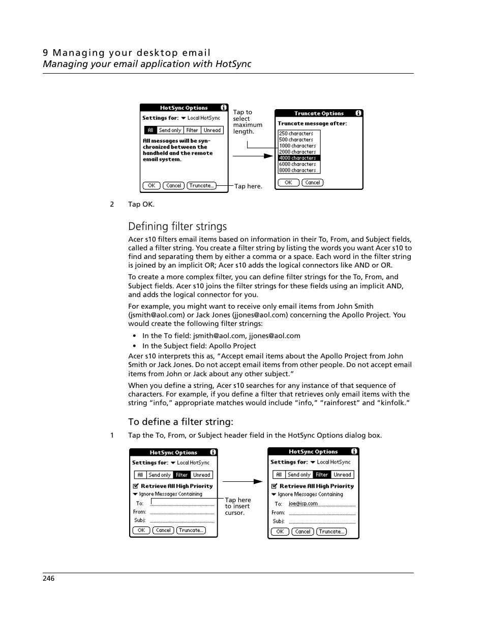 Defining filter strings | Acer s10 User Manual | Page 264 / 338