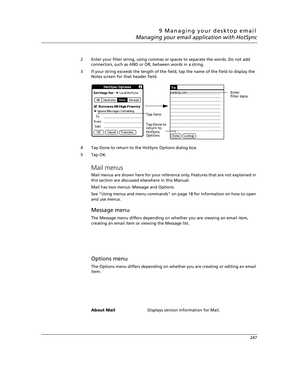 Mail menus | Acer s10 User Manual | Page 265 / 338