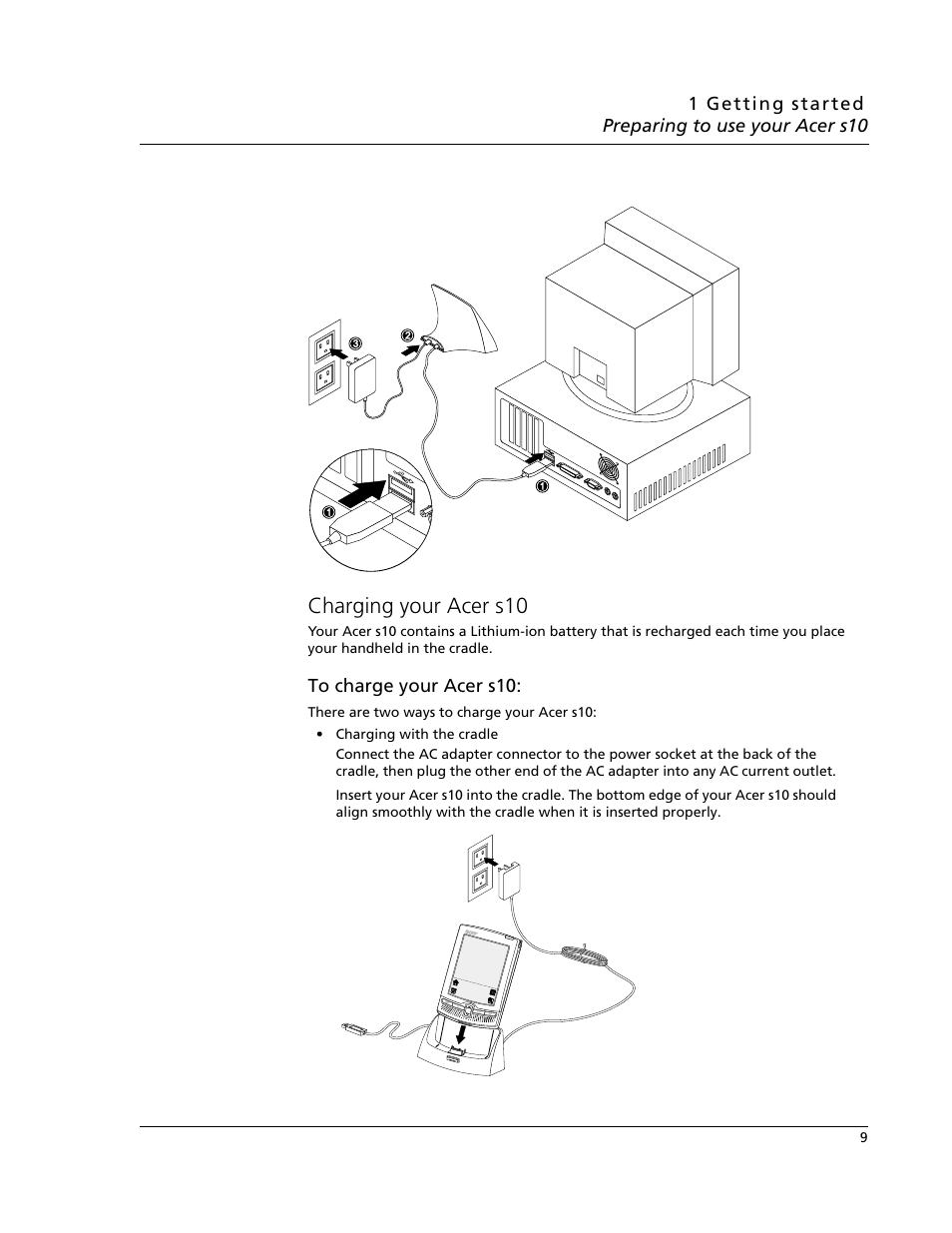 Charging your acer s10 | Acer s10 User Manual | Page 27 / 338