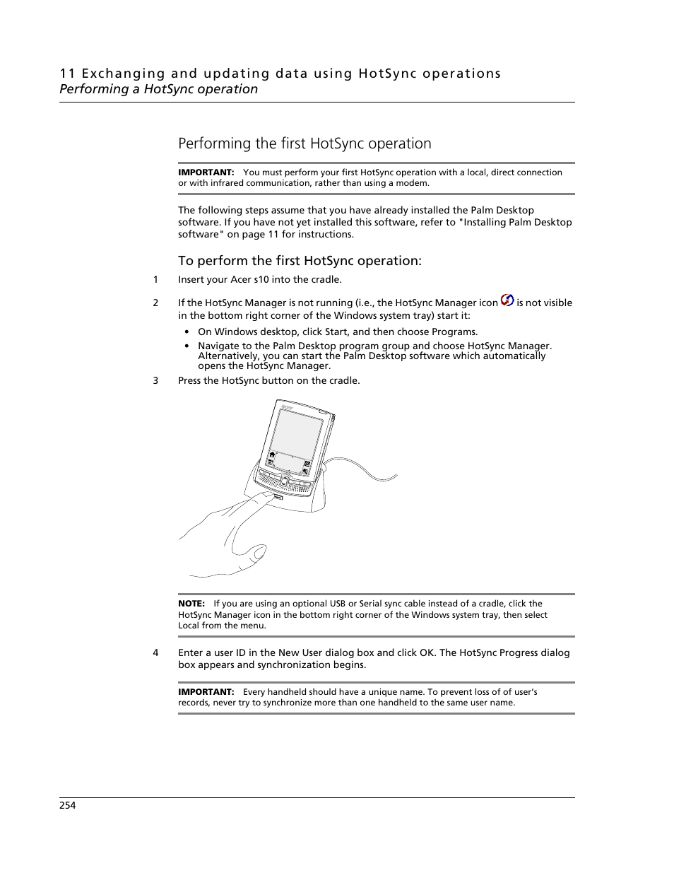 Performing the first hotsync operation | Acer s10 User Manual | Page 272 / 338