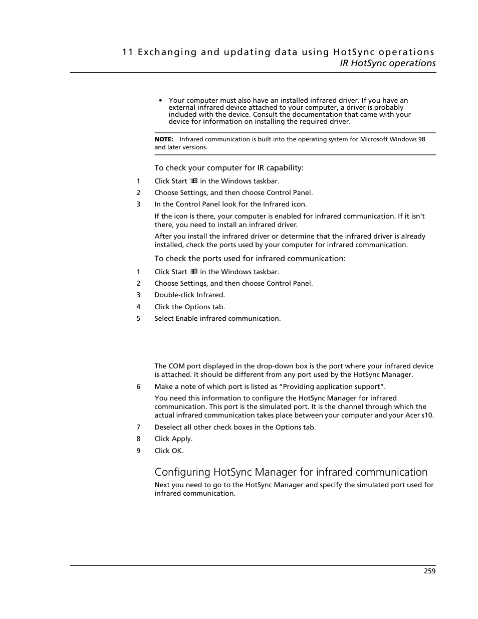 Show options tab of infrared monitor screen | Acer s10 User Manual | Page 277 / 338