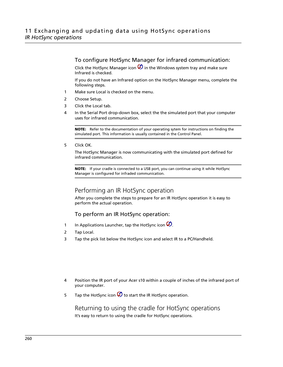 Performing an ir hotsync operation | Acer s10 User Manual | Page 278 / 338