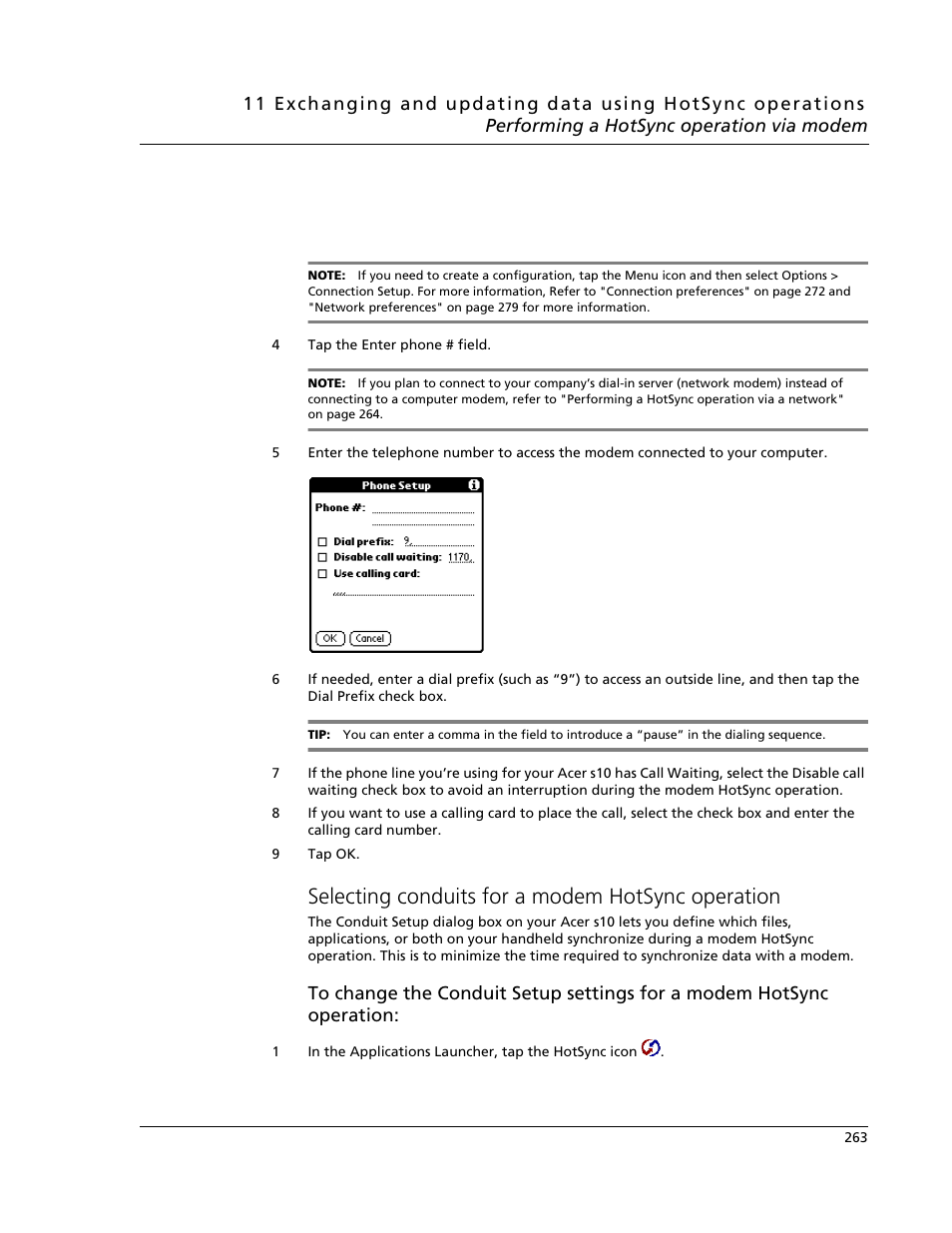 Selecting conduits for a modem hotsync operation, Screen- shot of select a modem configuration | Acer s10 User Manual | Page 281 / 338