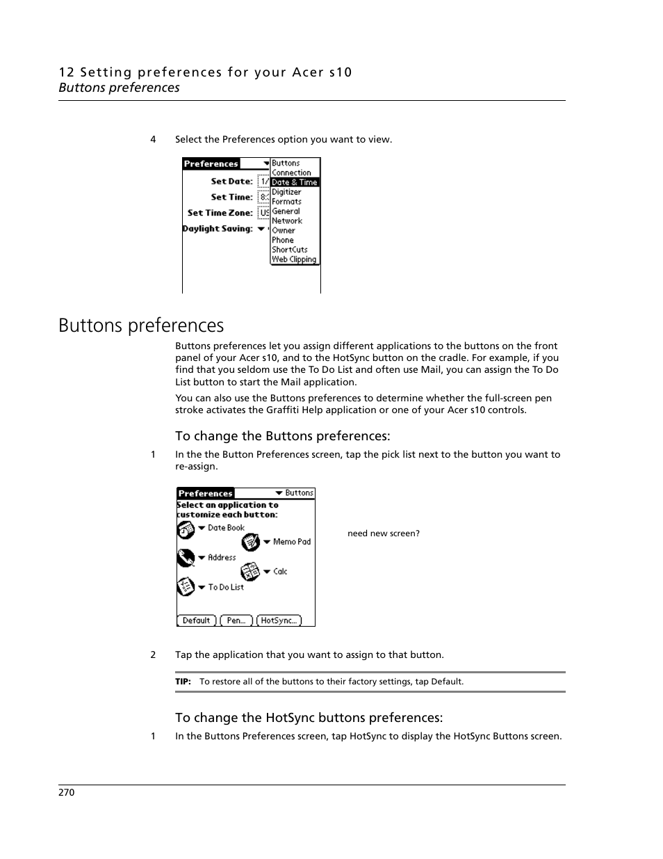 Buttons preferences | Acer s10 User Manual | Page 288 / 338