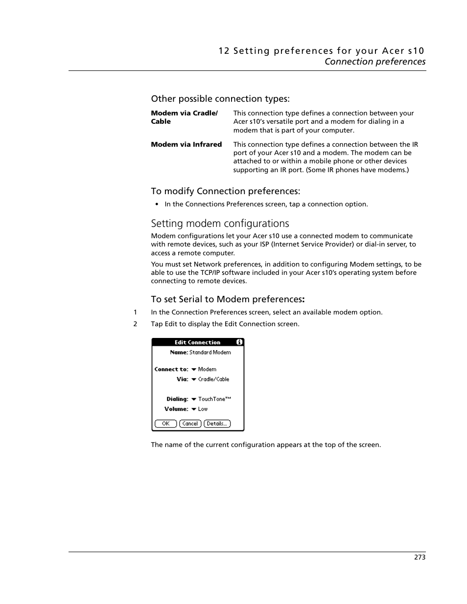 Setting modem configurations | Acer s10 User Manual | Page 291 / 338