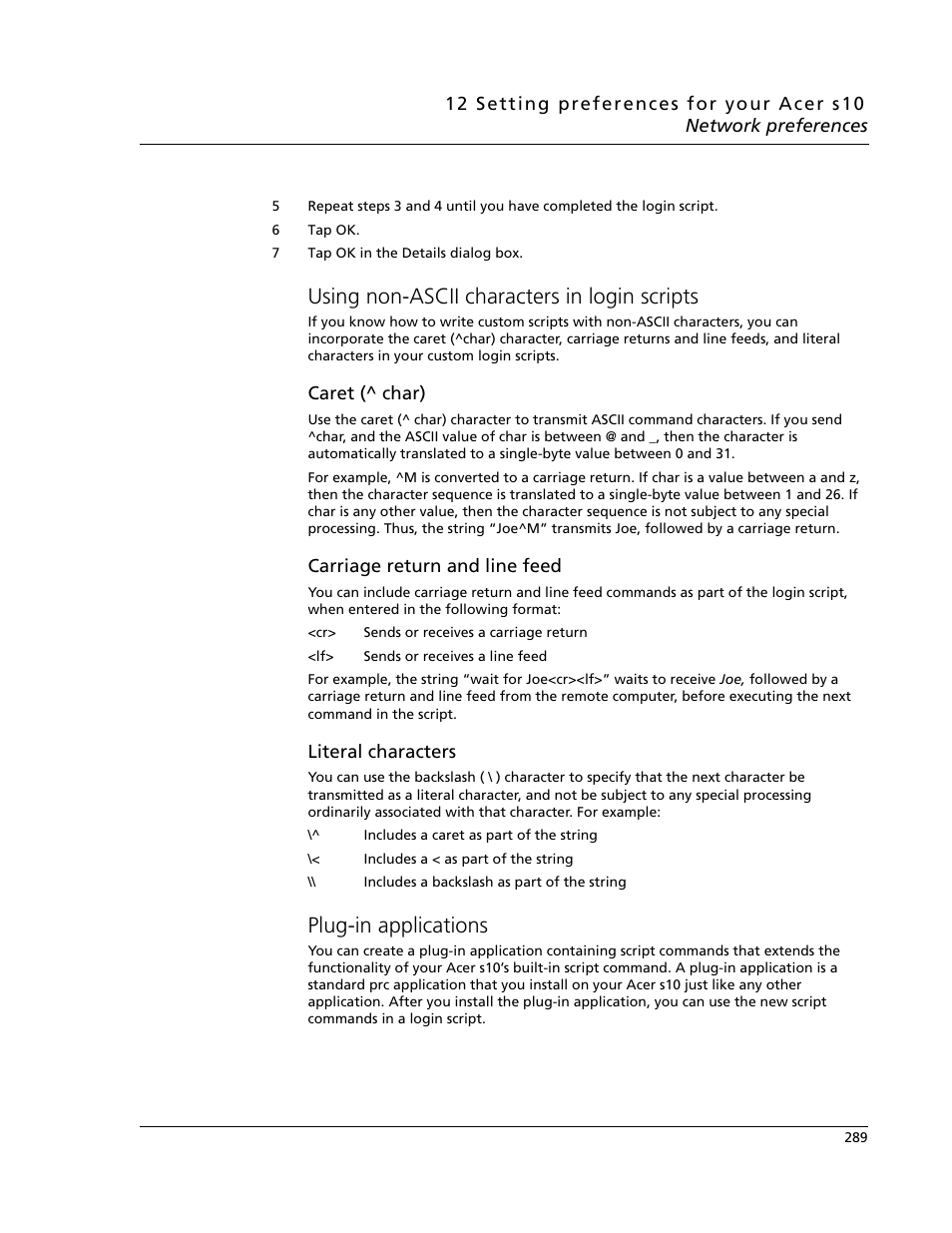 Using non-ascii characters in login scripts, Plug-in applications | Acer s10 User Manual | Page 307 / 338