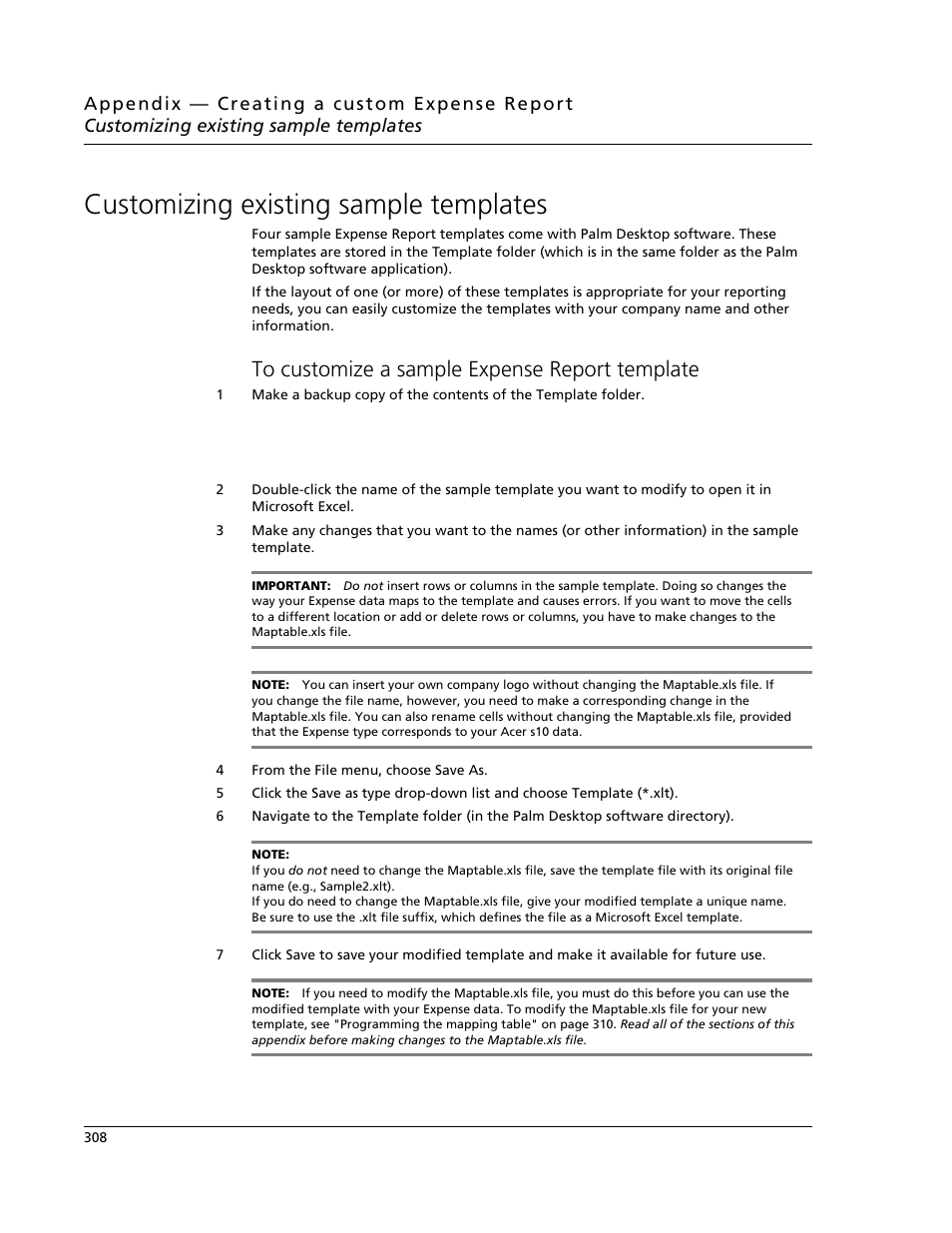 Customizing existing sample templates, To customize a sample expense report template, Template folder window | Acer s10 User Manual | Page 326 / 338