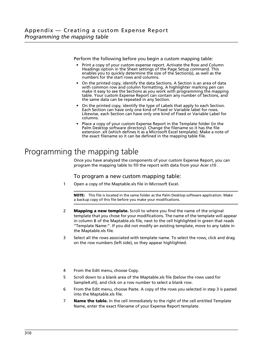 Programming the mapping table | Acer s10 User Manual | Page 328 / 338