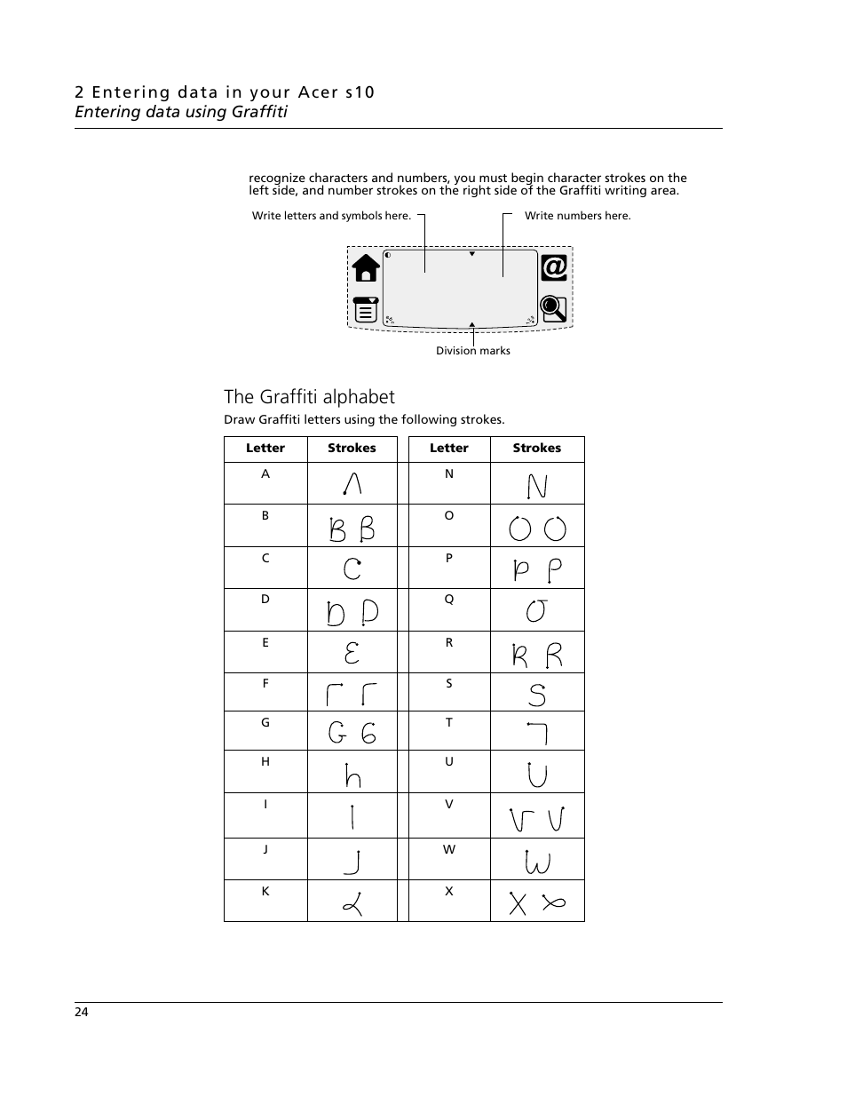 The graffiti alphabet | Acer s10 User Manual | Page 42 / 338