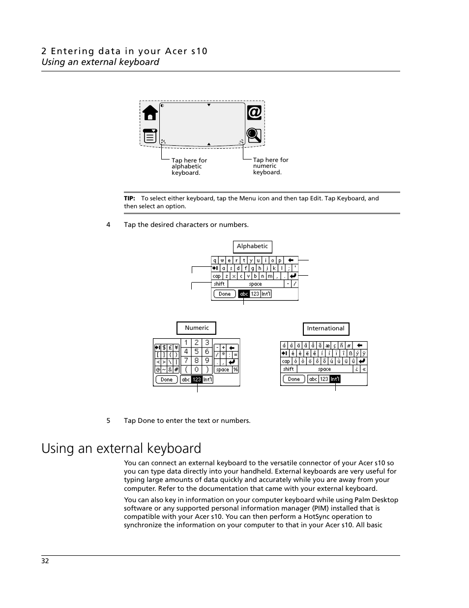 Using an external keyboard | Acer s10 User Manual | Page 50 / 338