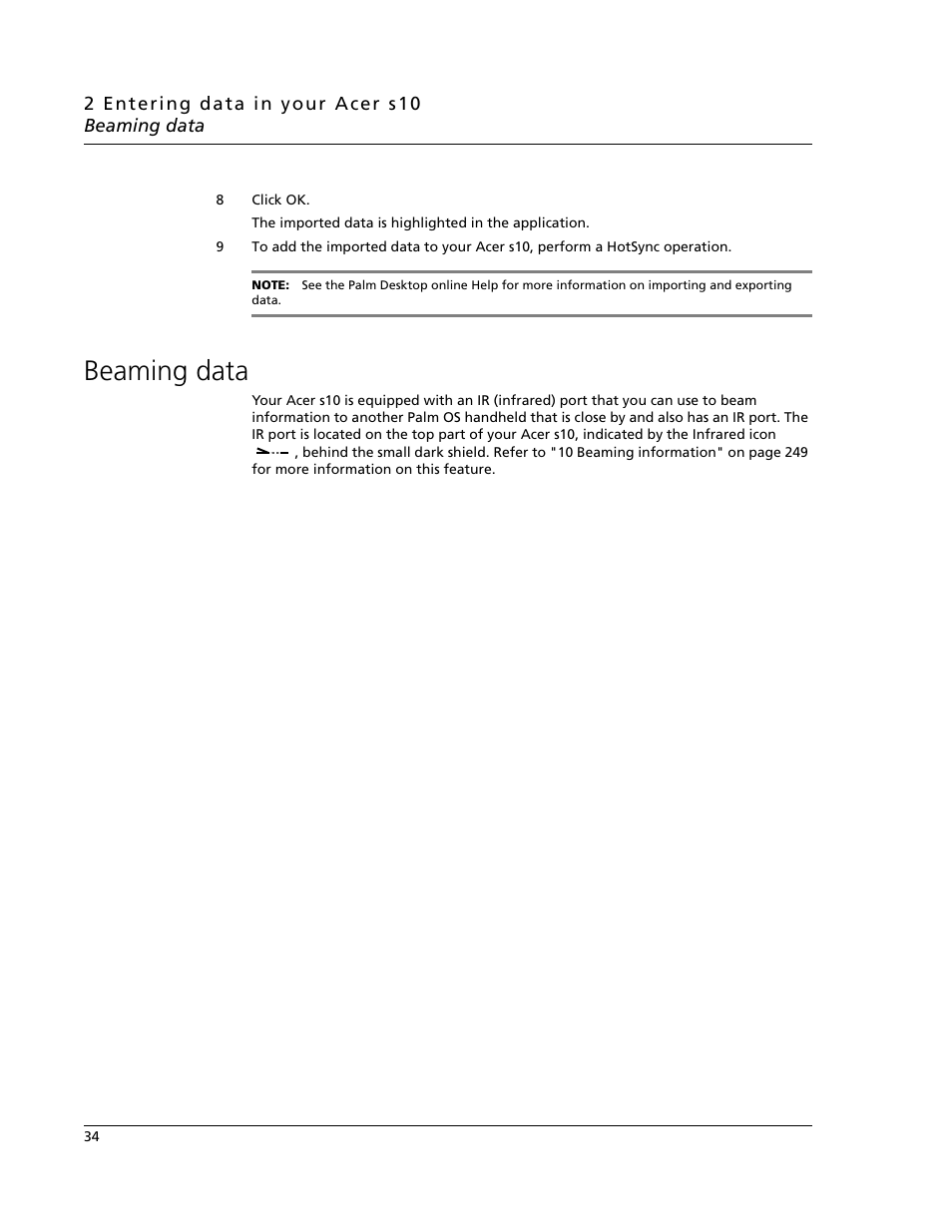 Beaming data | Acer s10 User Manual | Page 52 / 338