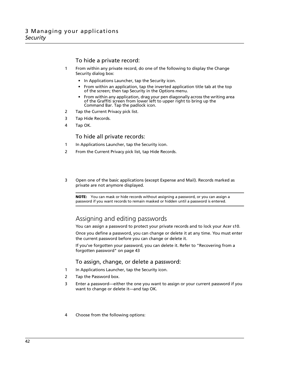 Assigning and editing passwords | Acer s10 User Manual | Page 60 / 338