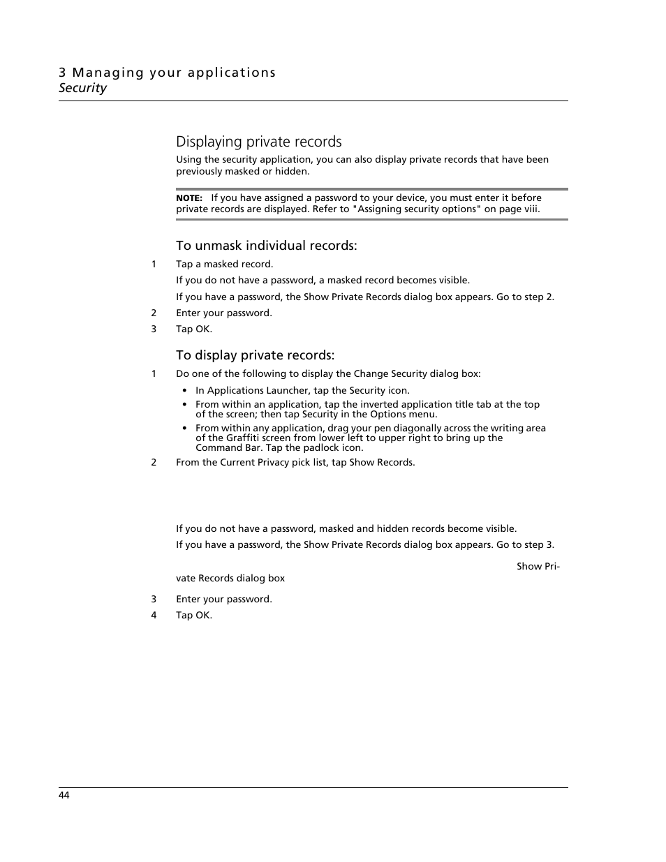 Displaying private records | Acer s10 User Manual | Page 62 / 338