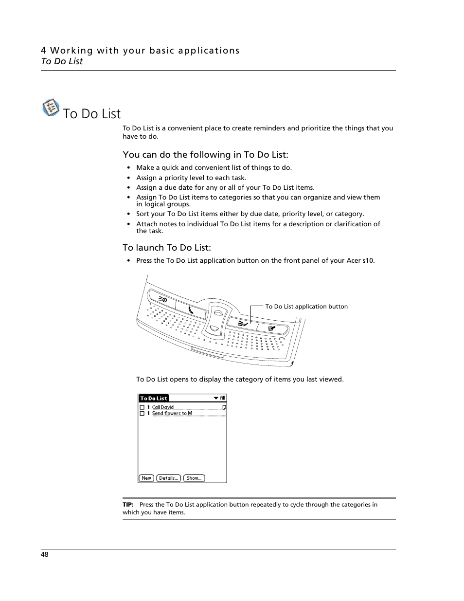 To do list | Acer s10 User Manual | Page 66 / 338