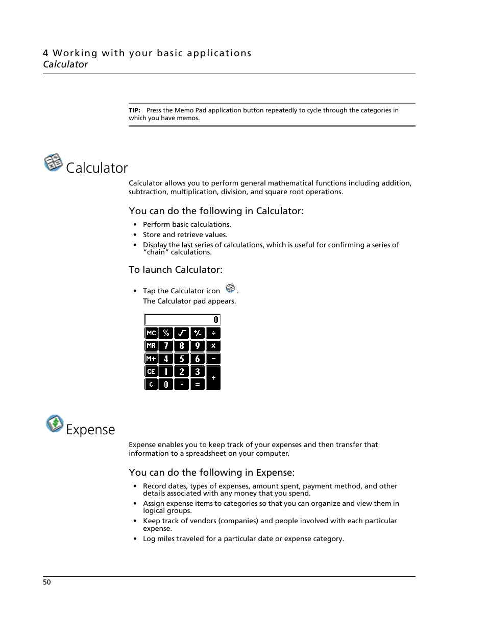 Calculator, Expense, Calculator expense | Acer s10 User Manual | Page 68 / 338