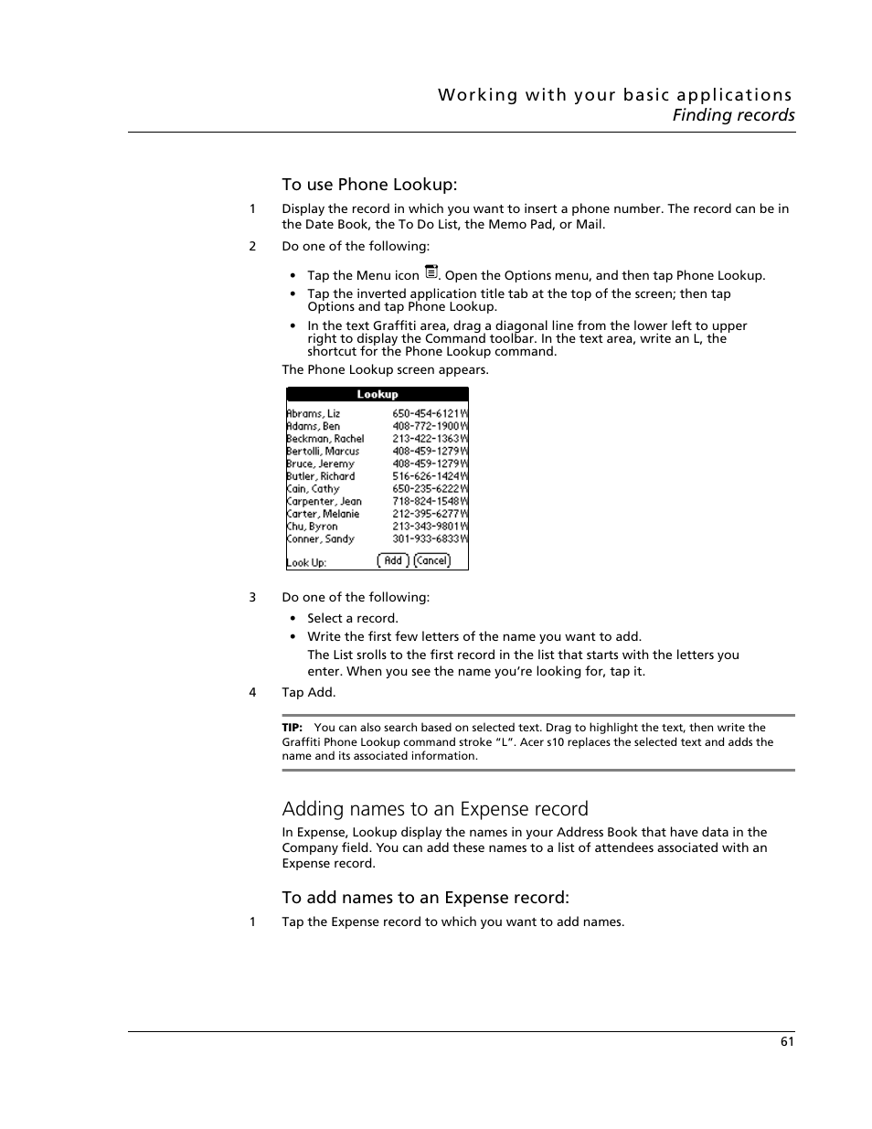 Adding names to an expense record | Acer s10 User Manual | Page 79 / 338