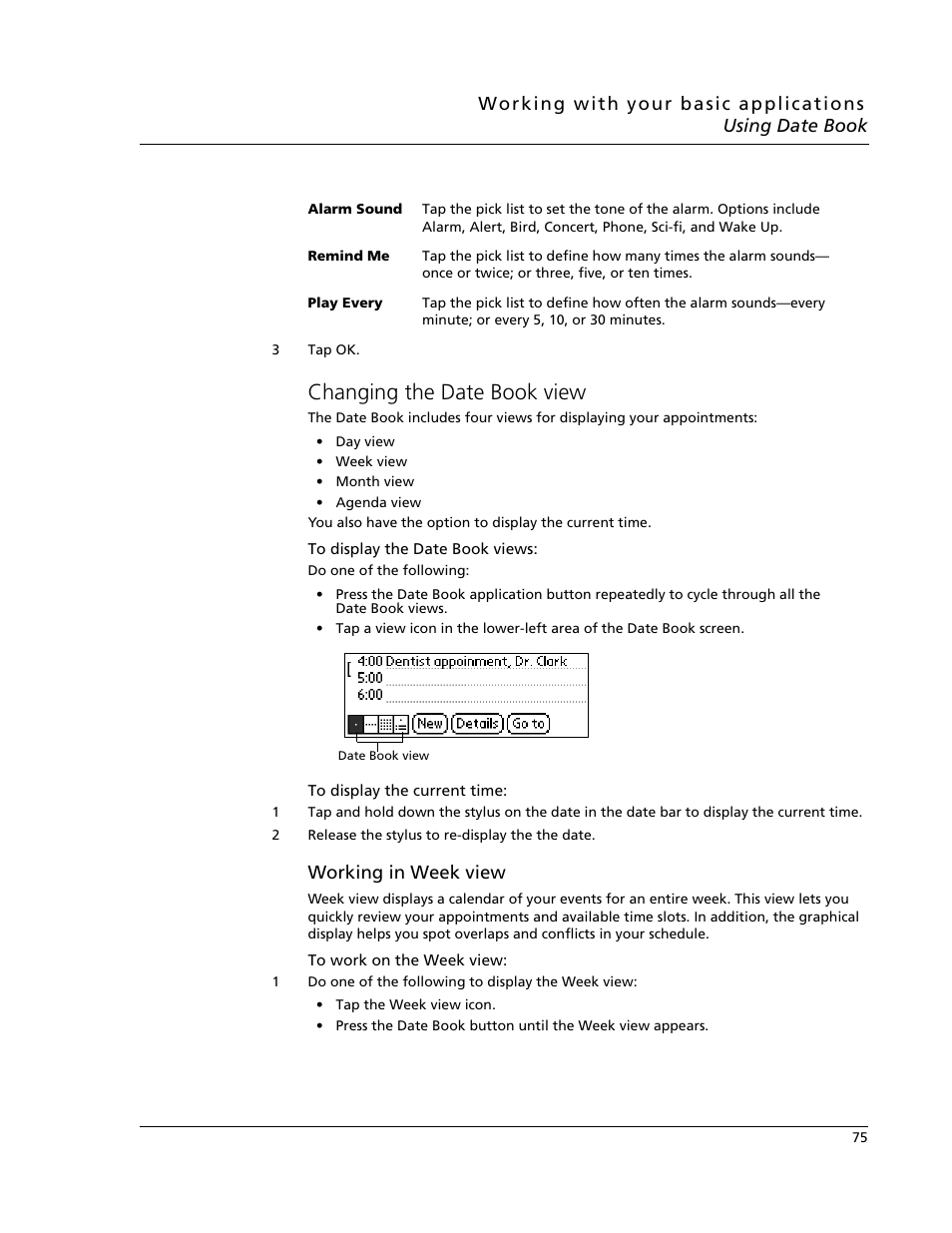 Changing the date book view | Acer s10 User Manual | Page 93 / 338