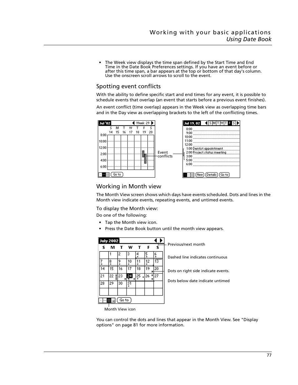 Spotting event conflicts, Working in month view | Acer s10 User Manual | Page 95 / 338