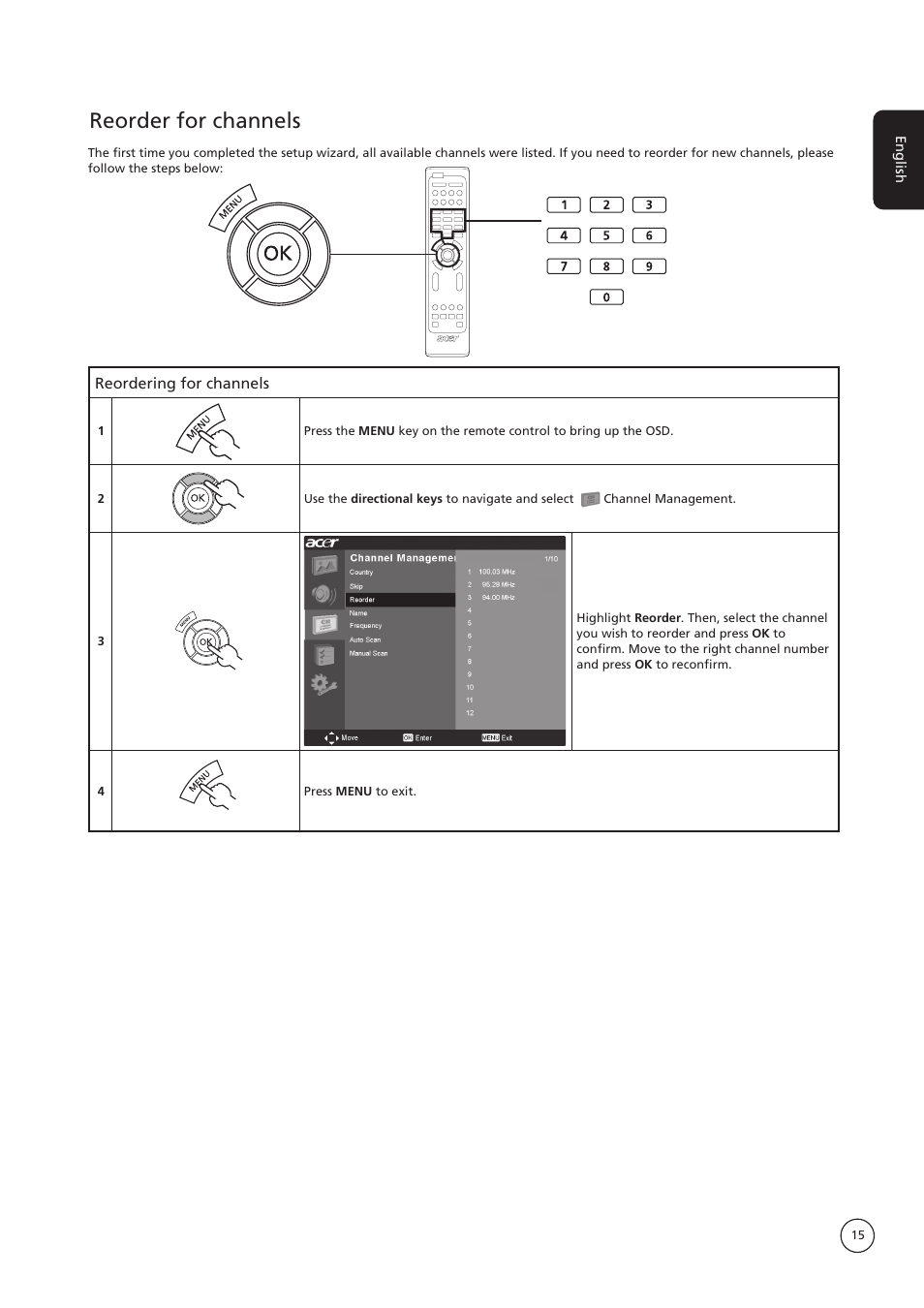 Reorder for channels | Acer AT4250B-ATV User Manual | Page 15 / 20