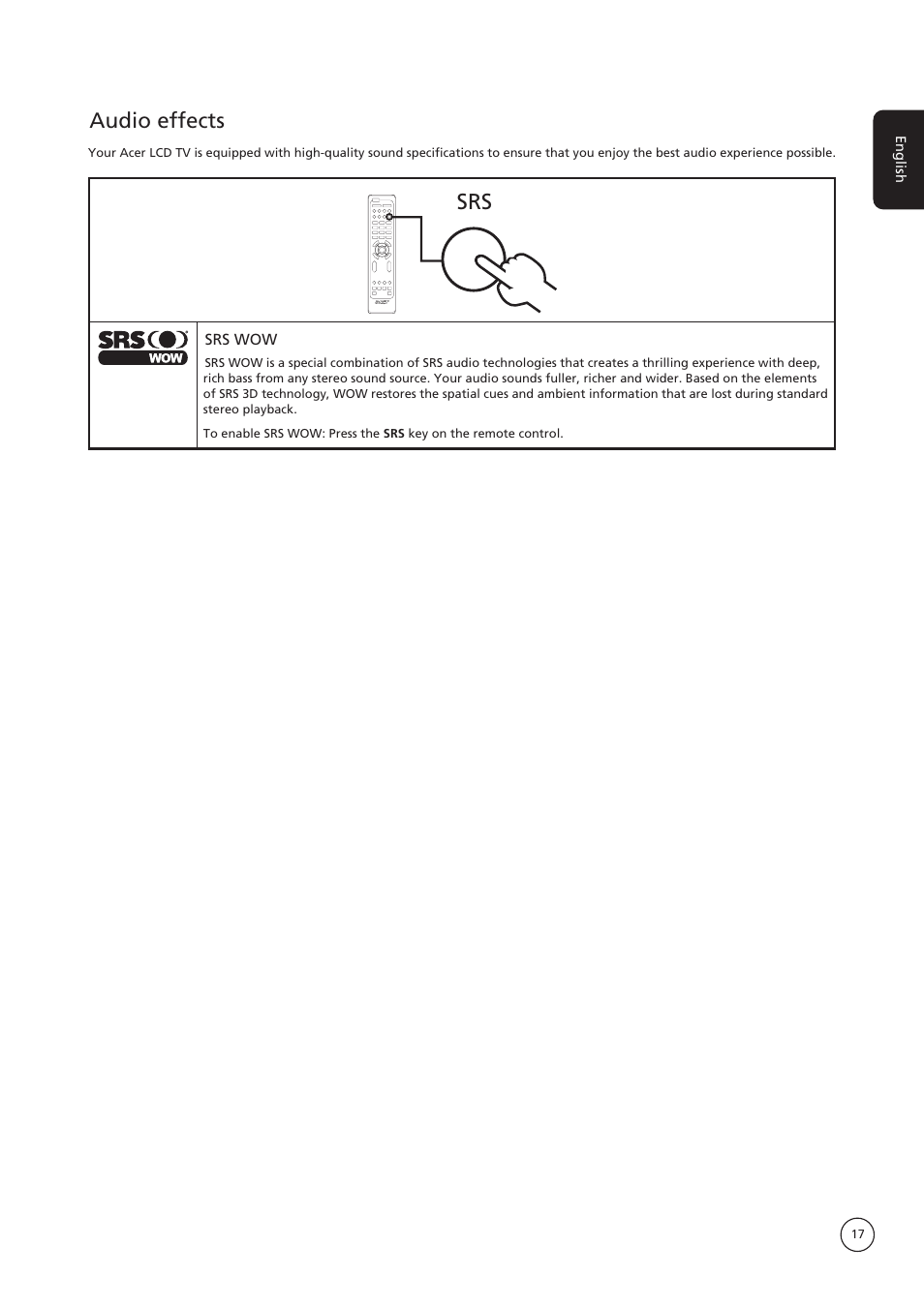Audio effects | Acer AT4250B-ATV User Manual | Page 17 / 20