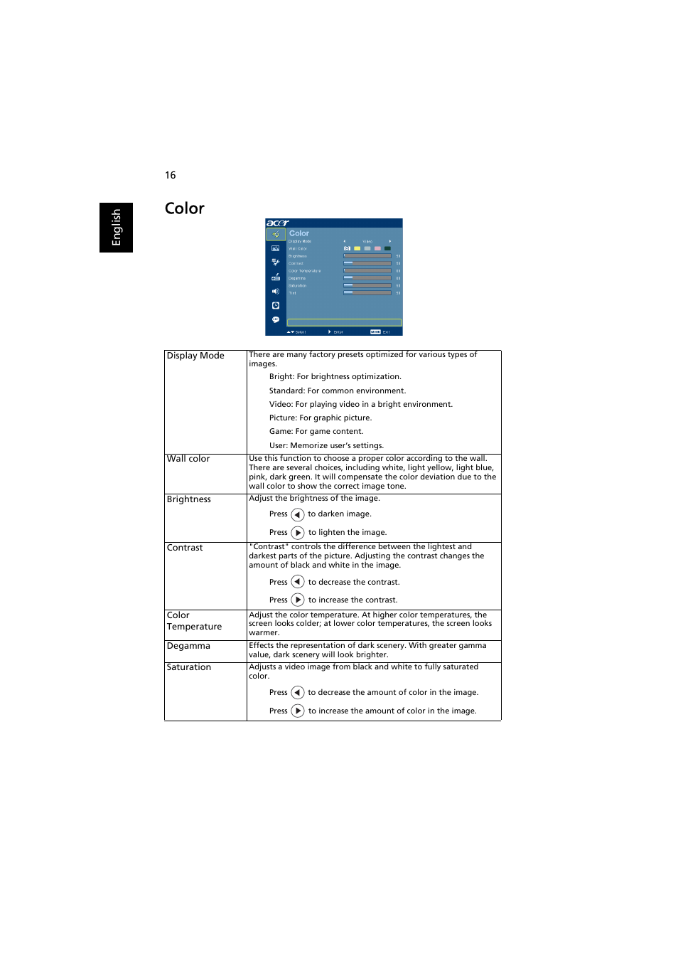 Color | Acer K11 User Manual | Page 26 / 47