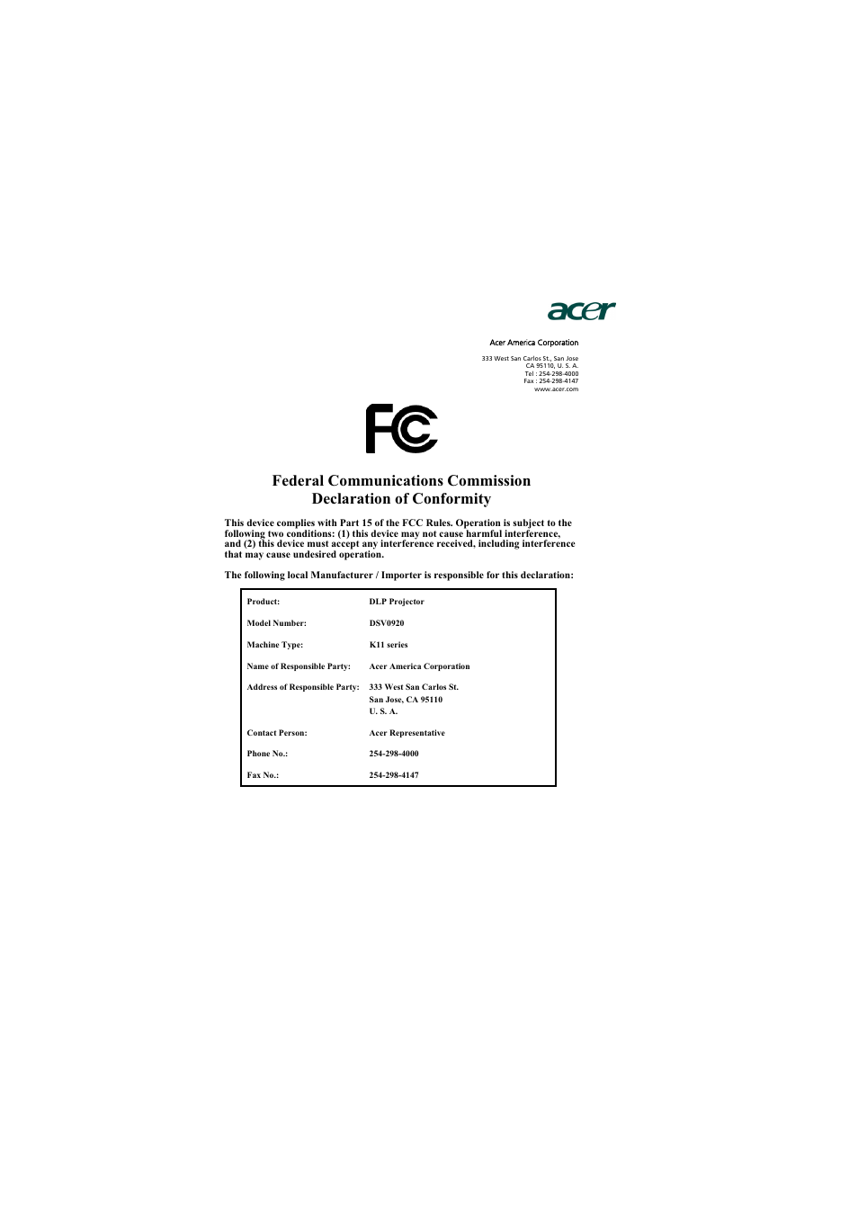 Acer K11 User Manual | Page 47 / 47